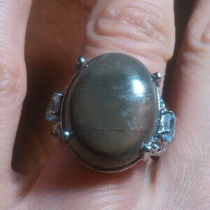 Venus Jasper and Sky Blue Topaz Stainless Steel Ring (Size 7)